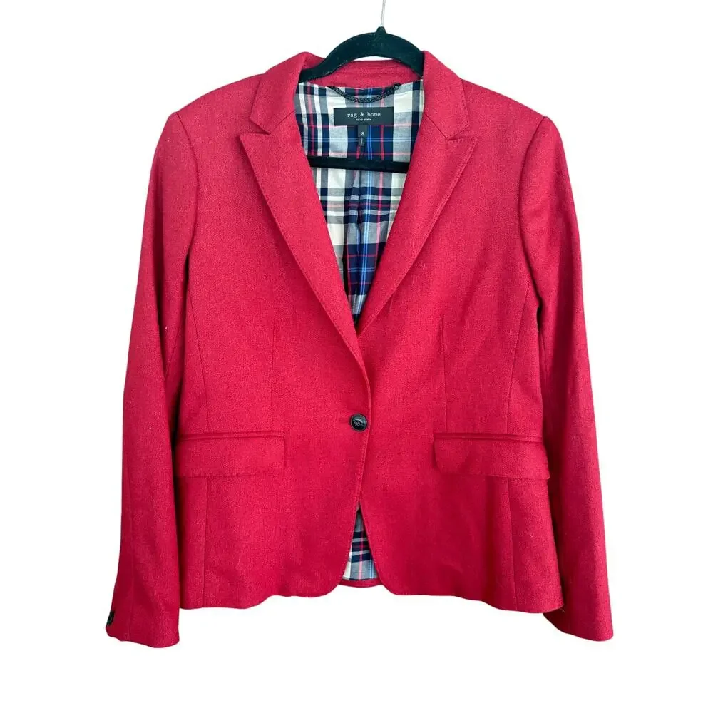 Rag & Bone Wool Melange Blazer 8 Red Jacket Quiet Money Old Luxury Academia Prep